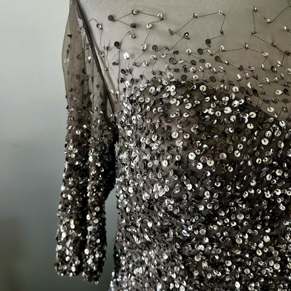 Adrianna Papell Silver Sequin Gown - Picture 5 of 8